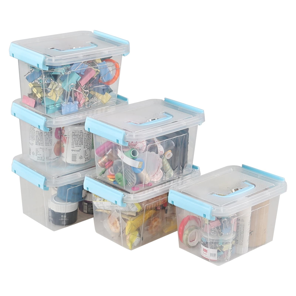 Jandson 3L Small Plastic Lidded Storage Box with Carry Handle, 6 Packs