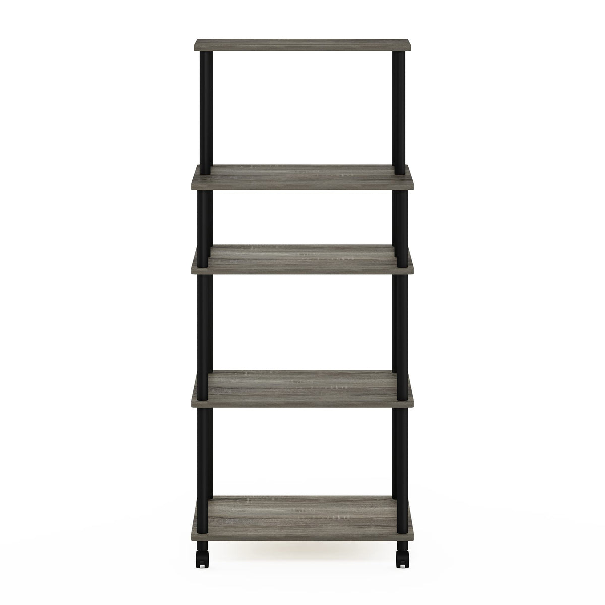 Furinno TURN-N-TUBE Bakers Rack with Wheels, 5-Tier Kitchen Storage Cart, Kitchen Cart, Coffee Bar, Pantry Organizers and Storage, French Oak Grey