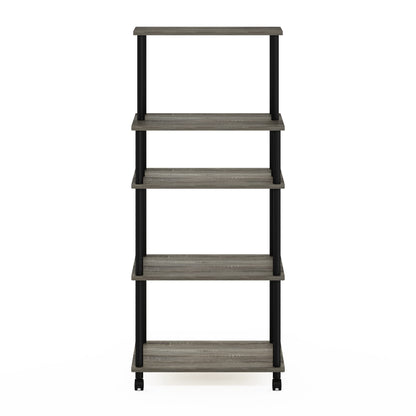 Furinno TURN-N-TUBE Bakers Rack with Wheels, 5-Tier Kitchen Storage Cart, Kitchen Cart, Coffee Bar, Pantry Organizers and Storage, French Oak Grey