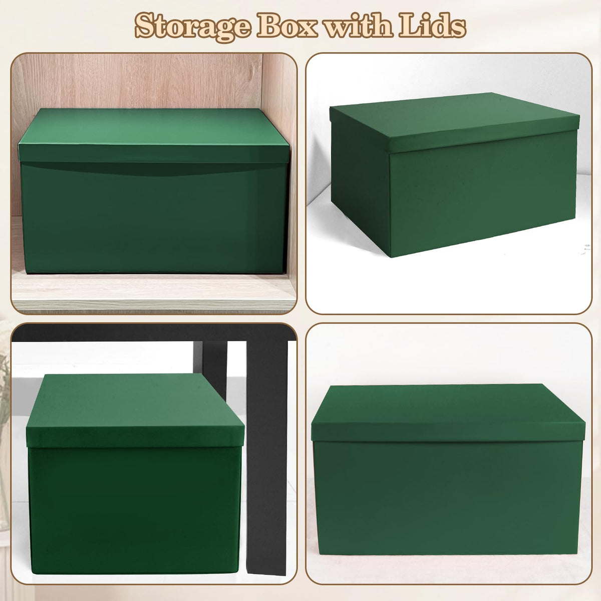 KISPATTI Storage Box, Green Storage Boxes with Lids 38 x 28 x 19 cm Large Storage Box with Ribbon Cardboard Storage Boxes for Home Bedroom Living