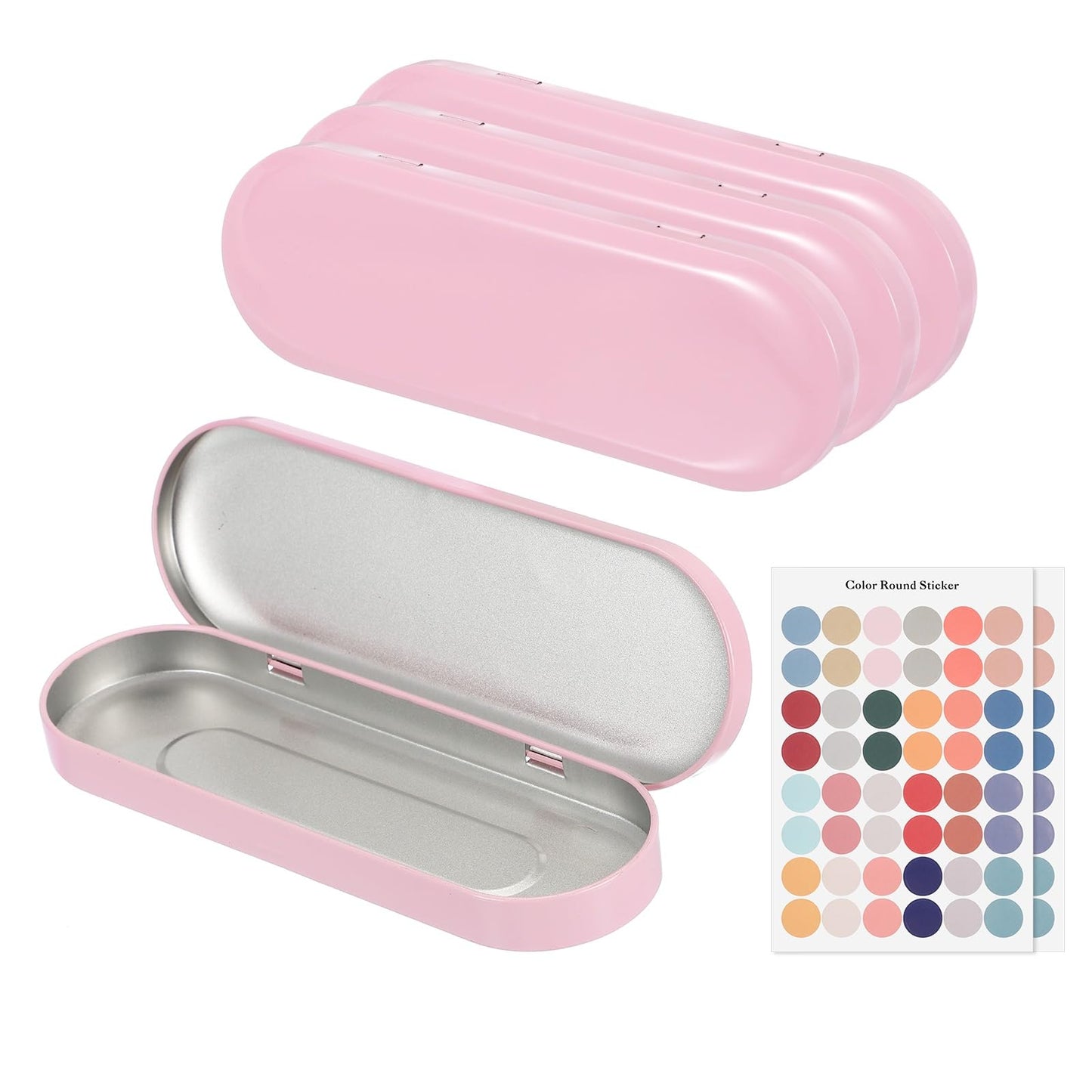 sourcing map 4Pcs Metal Tin Box Container, 6.9x2.4x0.7 Oval Empty Hinged Lid Box with Self Adhesive Colored Sticker