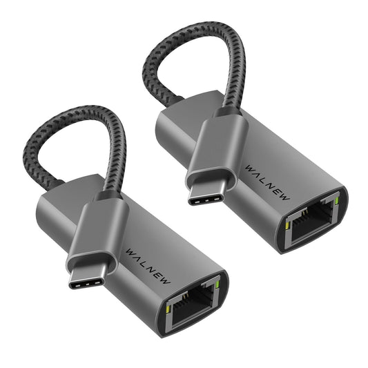 USB C to Ethernet Adapter 2 Packs, WALNEW Gigabit Cat Cable Converter to Type-C, USBC Thunderbolt 3 Lan Network Adaptor for Mac,MacBook,iPad