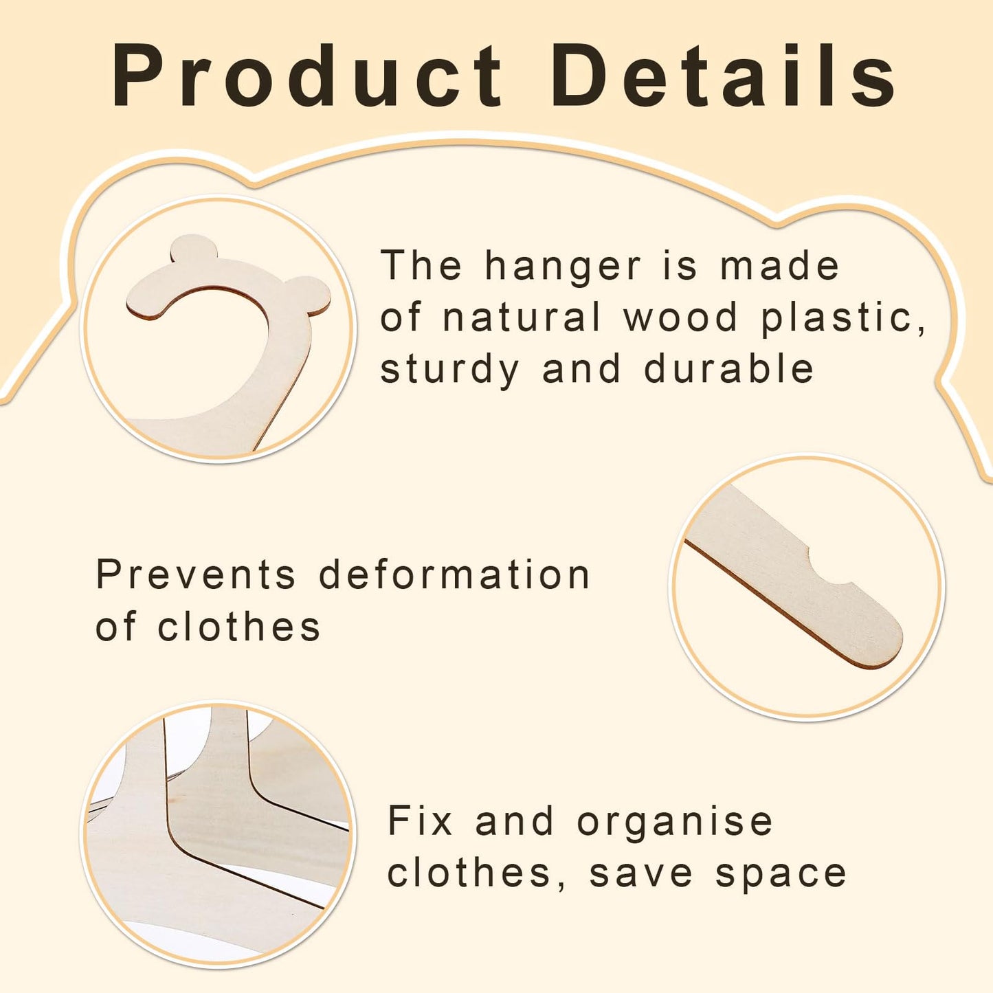 10 Pcs Baby Hangers, Wooden Baby Coat Hangers with Cute Bear Ears, Cute Toddler Infant Children Kids Clothes Hanger