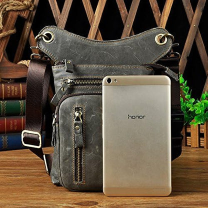 Le'aokuu Mens Genuine Leather Messenger Shoulder Bag Waist Bag Pack Drop Leg Bag Motorcycle 833