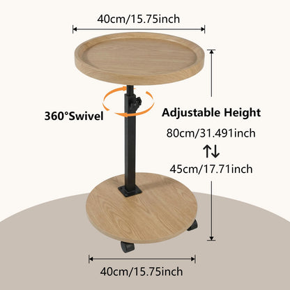 OUAYEMEL Side Table Adjustable Height, 360°Swivel End/Bedside Tables with Wheels for Sofa Bedroom Office Living Room, Coffee Tables for Small Spaces