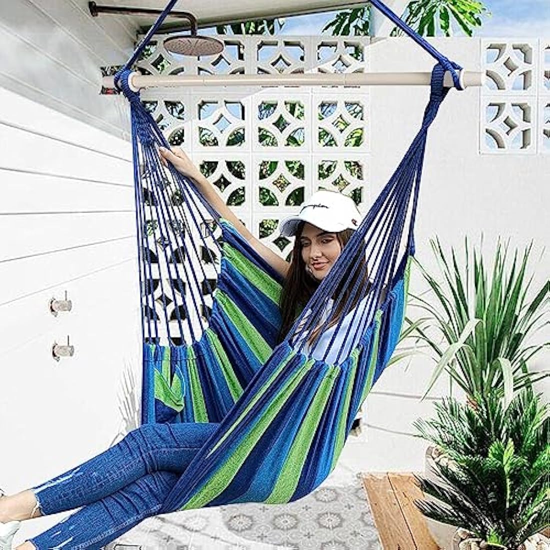 Chihee Hammock Chair Swing Chair Strong Metal Collapsible Spreader Bar Portable Hanging Chair Max 330 lbs Comfy Seat Patio Lawn Chair Cotton Blended for Superior Comfort Durability Indoor Outdoor