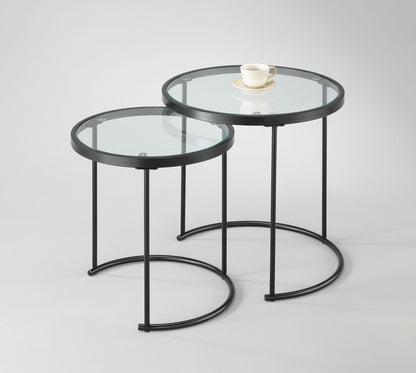 ASPECT Visio Set of 2 Round Nesting Table-Clear Glass Top/Black Frame (Clear/Black)