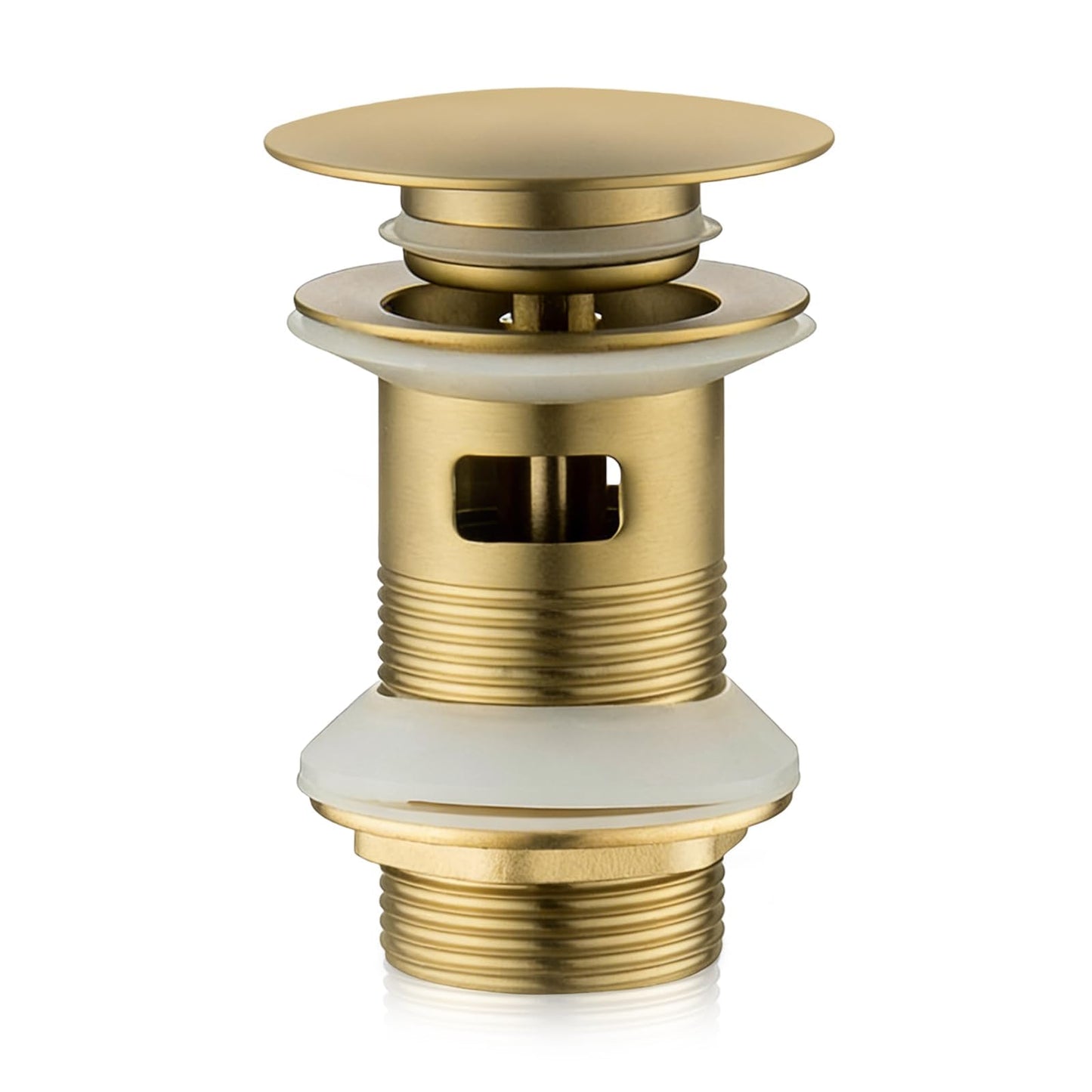 NIYATA Brushed Gold Pop Up Basin Waste with Overflow, 1 1/4" Click Clack Sink Plug for Bathroom, Slotted Push Button Waste for Vessel Sinks