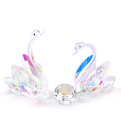Set of 2 Crystal Colorful Swans 60th Wedding Anniversary Diamond Gifts for Couples, 60 Years Marriage Glass Figurines Collectibles 60th Anniversary