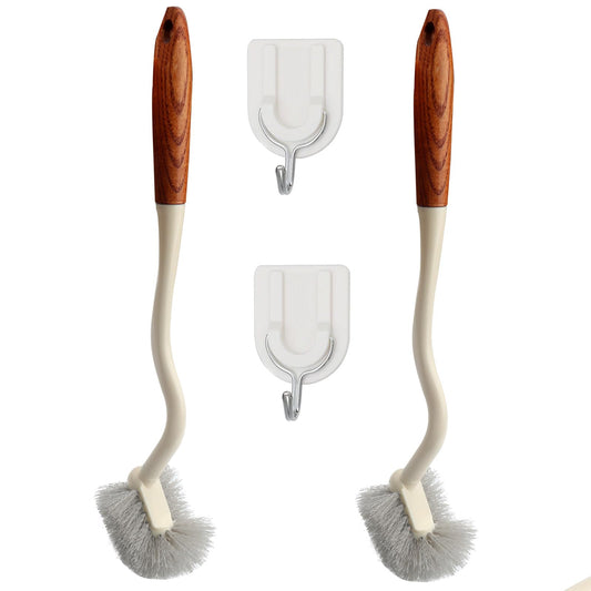 2pcs long handle toilet brush, wooden handle toilet brush, curved design angled cleaning brush, for deep cleaning