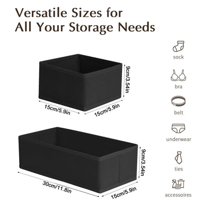 DIMJ Drawer Dividers for Clothes, Wardrobe Storage Organiser, 4 Pack, Black