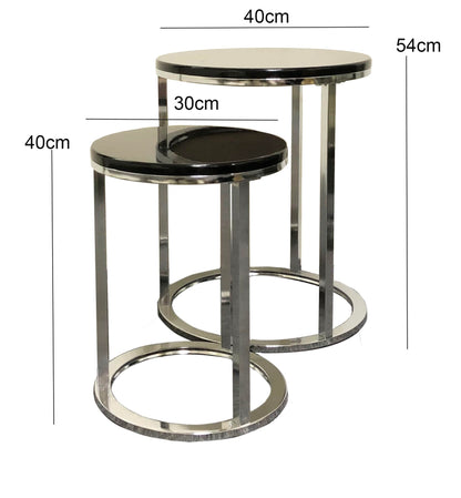 ASPECT Paloma Set of 2 Round Nesting Table,Glossy Black/Chrome