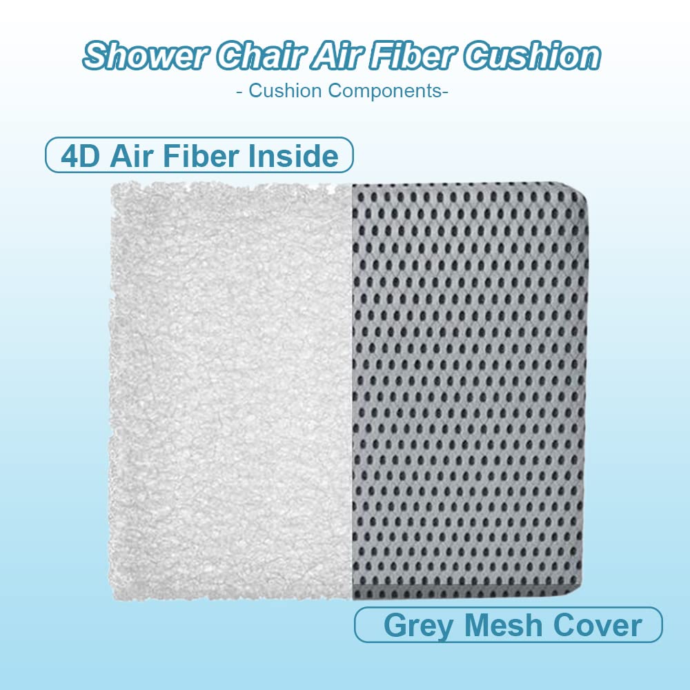 Shower Chair Seat Cushion - 4D Mesh Soft Mat Transfer Bench Pad Bath Stool Padded Pillow with Fixed Buckles for Elderly Disabled, 15"L x 14"W x 1.2"H