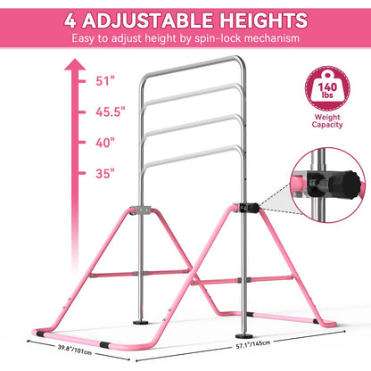 FBSPORT Gymnastics Bar,Gymnastics Equipment, Folding Horizontal Bar for Kids Home Training, Expandable Gymnastics Training Bar Junior with Adjustable