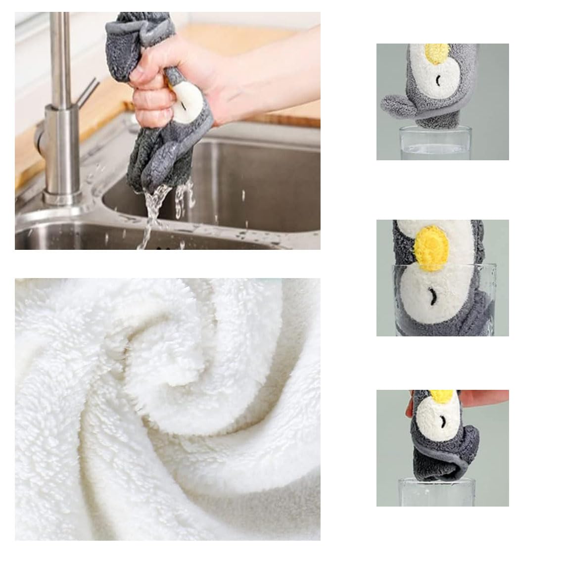 Wxinsheng 3Pcs Cute Animals Hand Towels,Soft Coral Velvet Microfibre Absorbent Towels with Hanging Loop for Kitchen & Bathroom Quick-Dry Washcloth