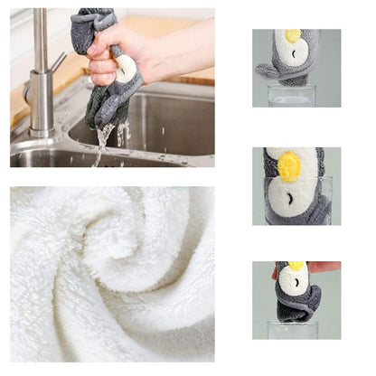 Wxinsheng 3Pcs Cute Animals Hand Towels,Soft Coral Velvet Microfibre Absorbent Towels with Hanging Loop for Kitchen & Bathroom Quick-Dry Washcloth