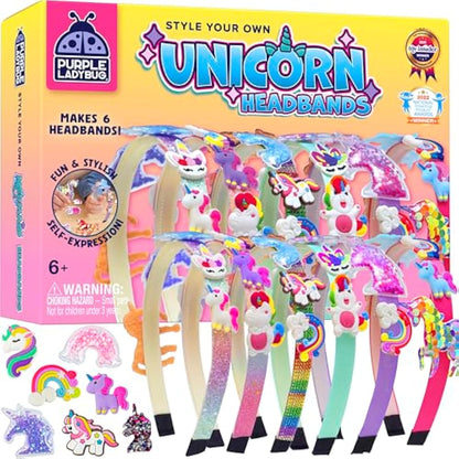 PURPLE LADYBUG Make Your Own Unicorn Headband - Unicorn Gifts for Girls Age 5-11, Arts and Craft Kits for Kids, Birthday Gifts for 5 6 7 8 9 10 11 Year Old Girls