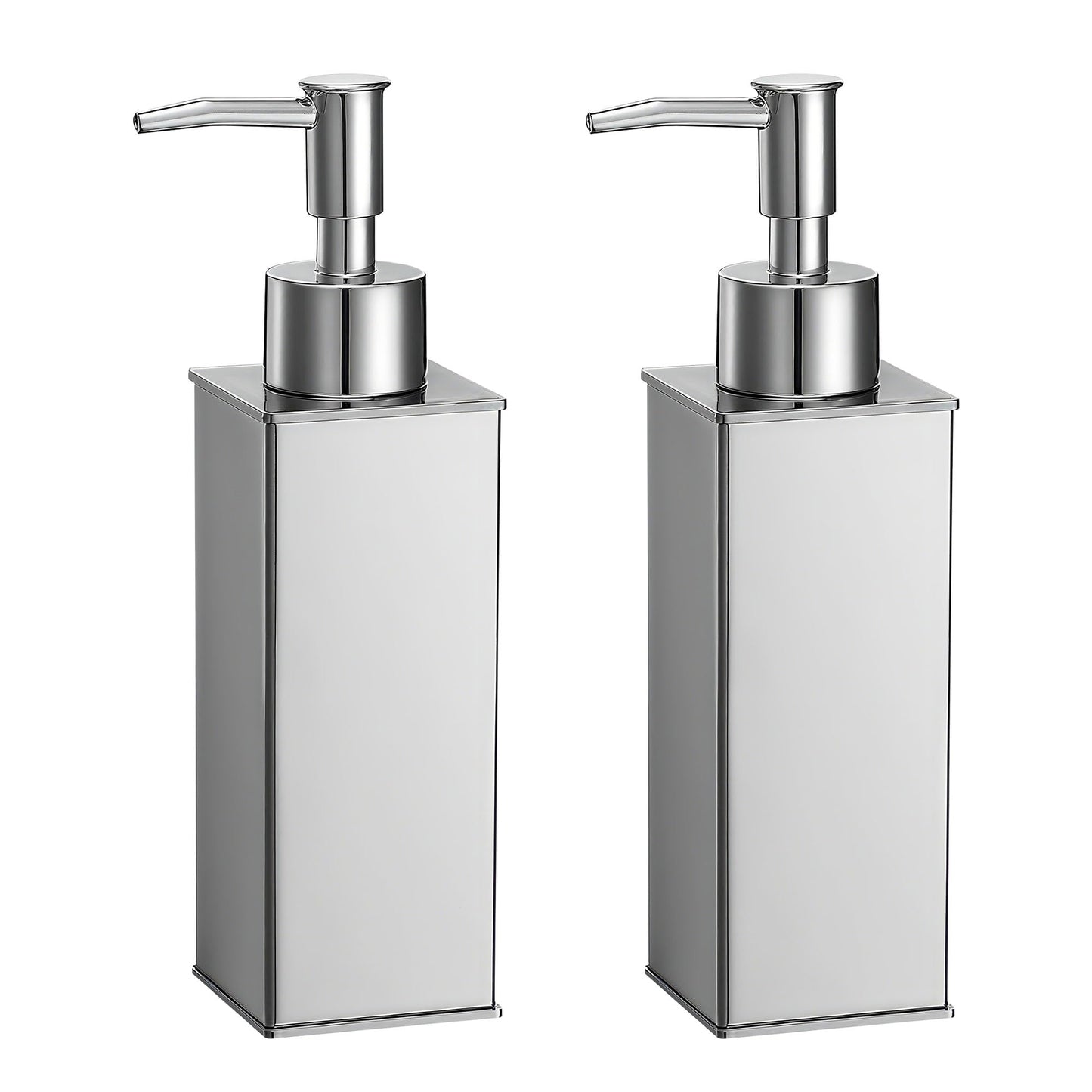 BGL Soap Dispensers 2 Pack, 304 Stainless Steel Standing Liquid Dispenser, Square Pump Bottles for Bathroom & Kitchen Decor, Chrome