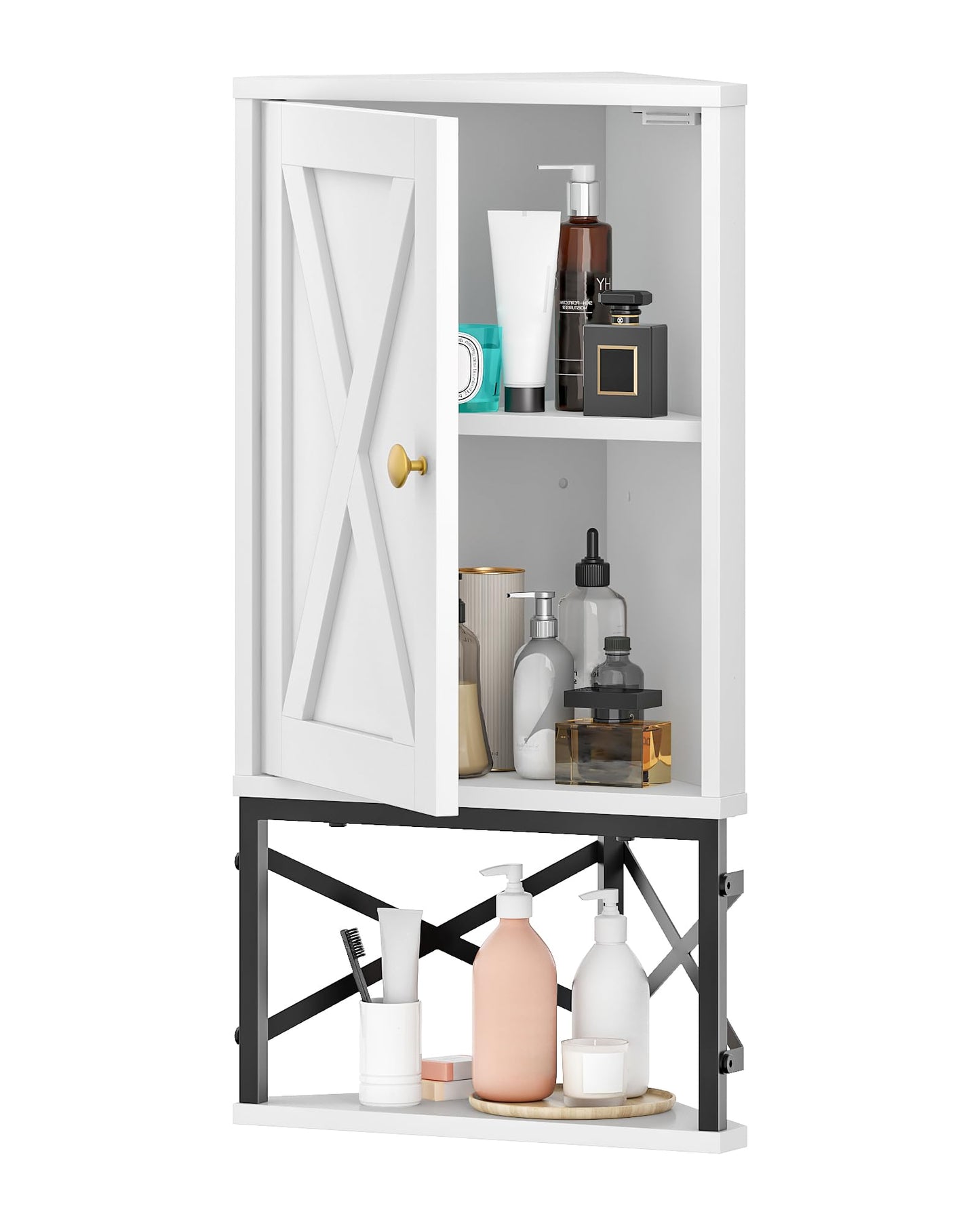 CHOEZON Bathroom Wall Cabinet, Corner Medicine Cabinet, Wall Mount Corner Cabinet for Bathroom with Open Shelf and Adjustable Shelf, Space-Saving