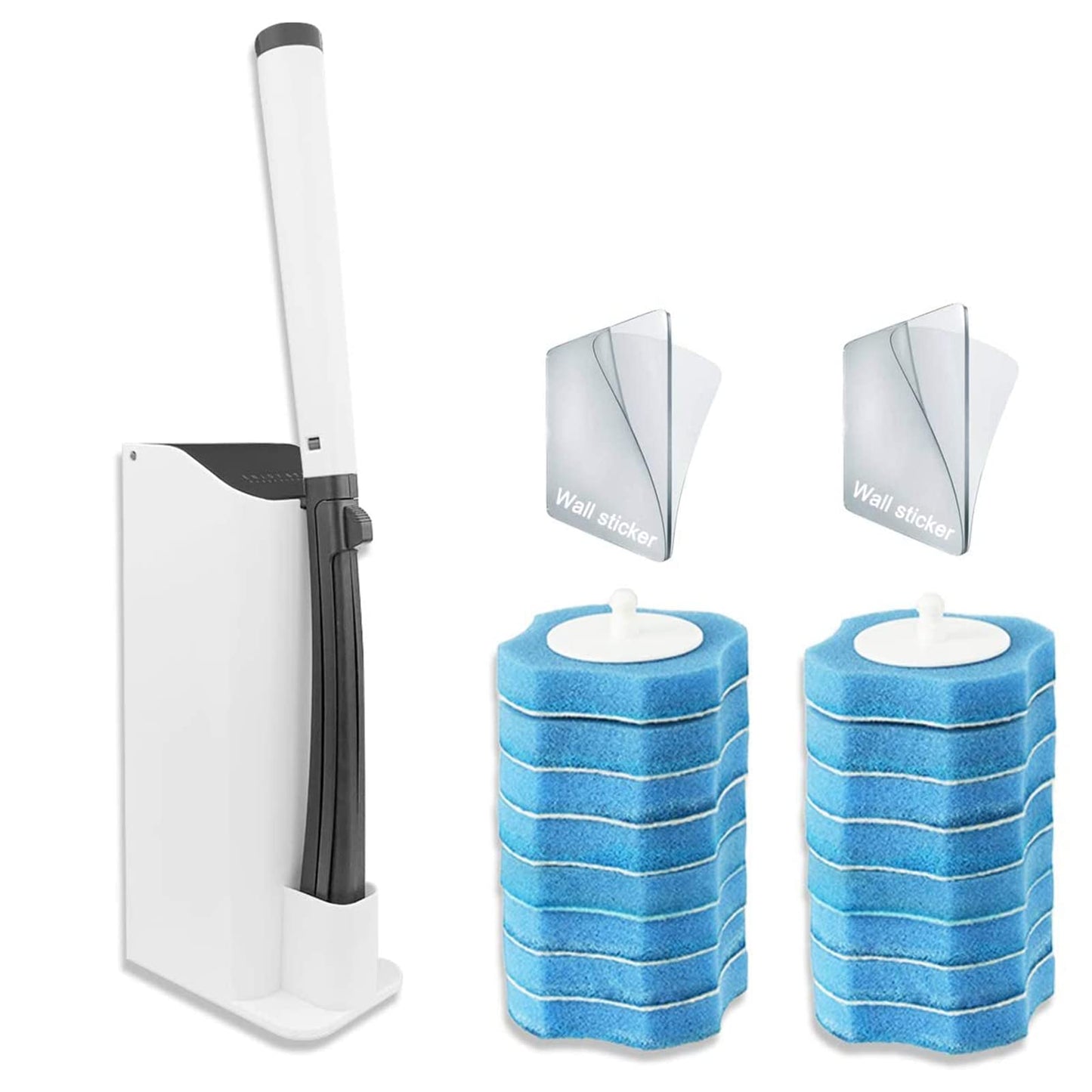AnMelon Wall Toilet Wand Kit?Disposable Toilet Brush With Holder. Disposable Toilet Cleaning System with 16 Toilet Wand Replacement Heads