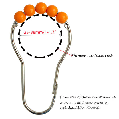 Shower Curtain Hooks Rings Stainless Steel Shower Hooks Orange Acrylic roller Balls Rustproof Heavy Duty for Bathroom Curtain(Orange)