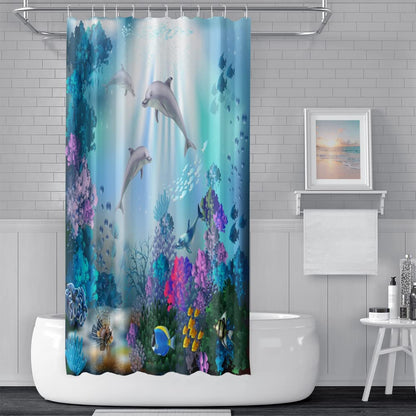 SDOTPMT 122x183cm Ocean Dolphin Shower Curtain Sunbeam Tropical Colorful Fish Bath Curtain Underwater World Marine Animals Bathtub Curtain for