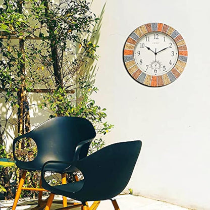 OCEST 13inch Garden Clock, Large Waterproof Outdoor Indoor Wall Clocks with Thermometer, Weather-Resistant Non-Ticking Battery Operated Decor for Patio, Pool