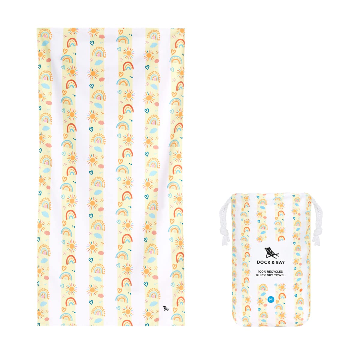 Dock & Bay Kid's Towel - For Beach Use - Quick Dry, Sand Free - Compact, Lightweight - 100% Recycled - Includes Bag - Rainbow, Large (160x90cm,