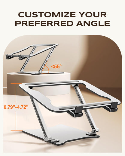 Babacom Ultra-Slim Portable Laptop Stand for Desk, Height Adjustable & Dual-Bar Support Laptop Riser Holder