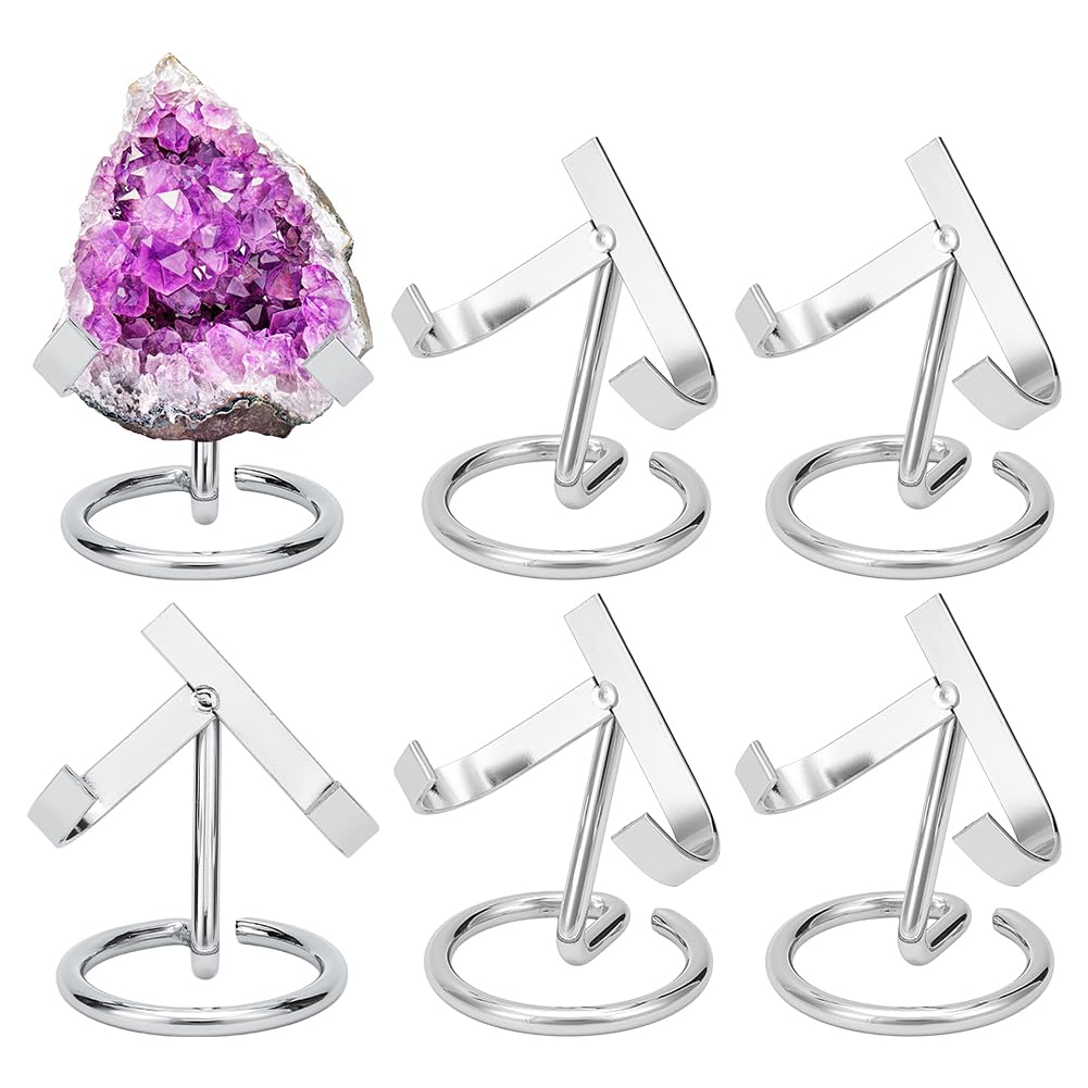 NBEADS 6 Pcs Metal Crystal Ball Holder, Platinum Iron Crystal Ball Ornament Rack Holder Metal Easel Stands for Rocks, Geodes, Decorative Display