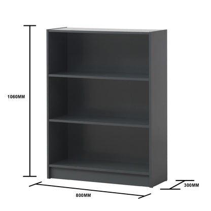 Timber Art Design 3 Tier Open Bookcase Shelf Tall Adjustable Display Shelving Storage Unit Wood Furniture Multimedia Comicbook Rack - Dark Grey