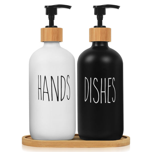 2 Pcs 500ML Pump Bottle Dispenser, Glass Soap Dispensers, Kitchen Bathroom Lotions Hand and Dish Soap Handwash Shampoo Bottles with Pump, Refillable