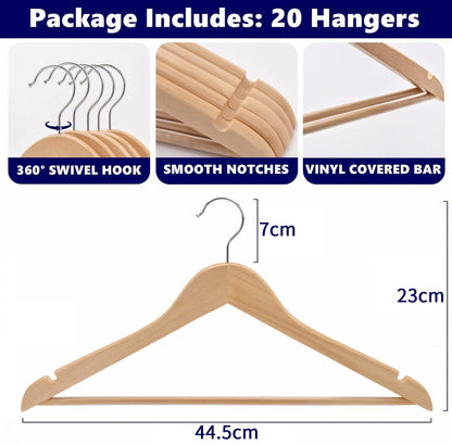Amber Home 20pcs Wooden Coat Hangers, Wood Suit Hangers, Natural
