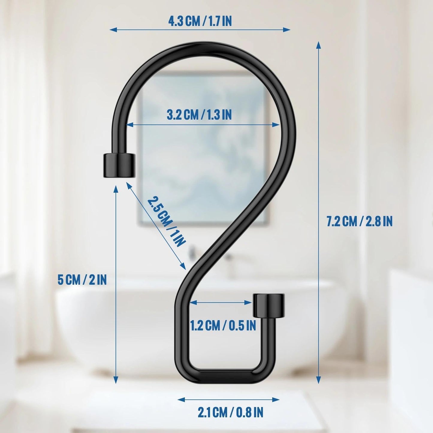 Goowin Shower Curtain Hooks, 12 Pcs S Shape Shower Curtain Rings, Rustproof Black Shower Curtain Rings