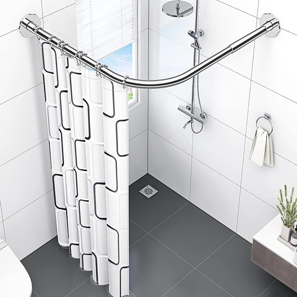 uyoyous Shower Curtain Rail L Shape, 304 Stainless Steel Shower Curtain Rail Corner, No Drilling Adjustable Shower Rail Extendable for Shower Bath