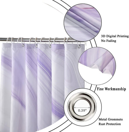GCIREC Purple Marble Stall Shower Curtain, Purple Mix White Ombre Modern Abstract Wave Luxury Bathroom Curtain Bathtub Home Decor Waterproof Fabric