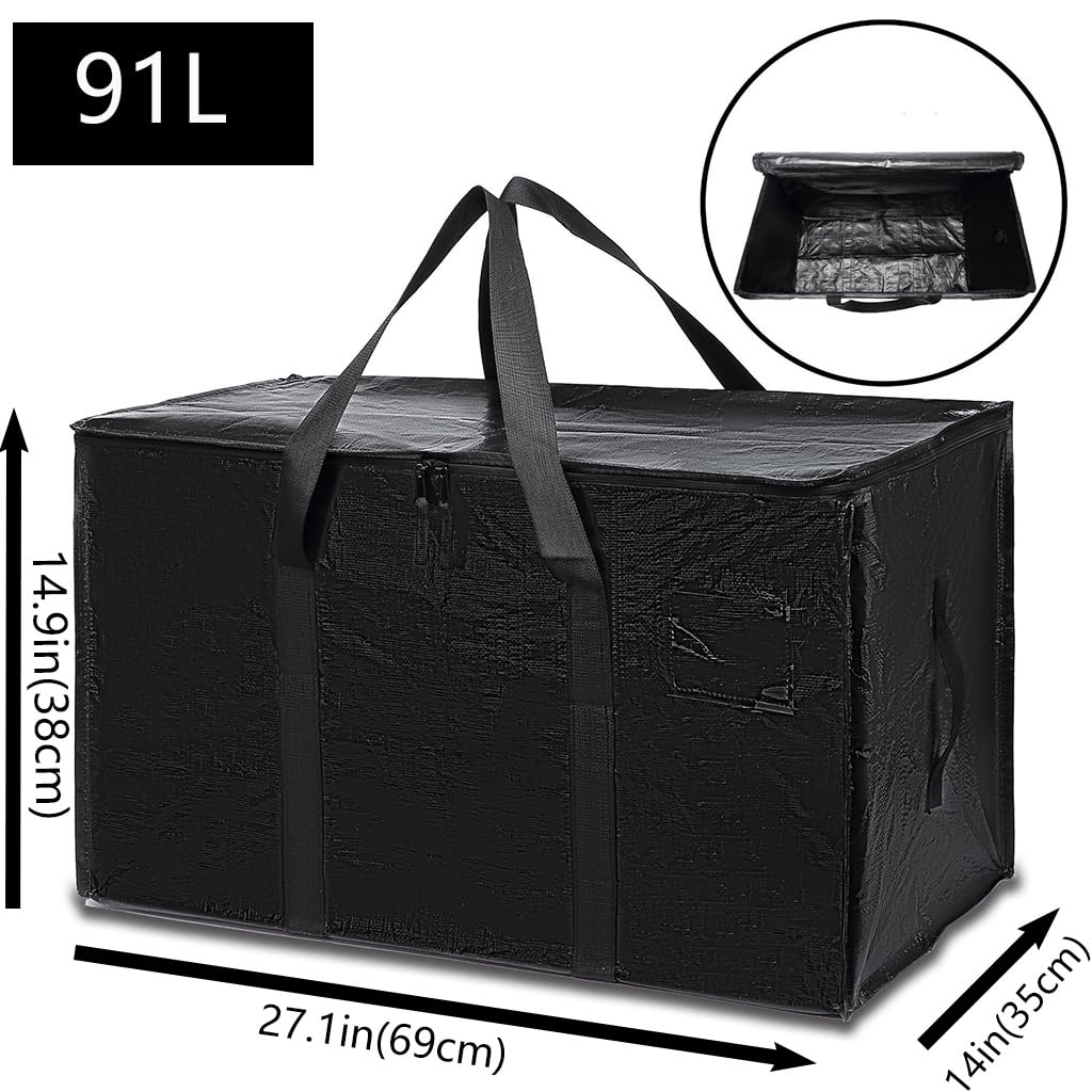 Mesiria Large Storage Bags, Heavy Duty Waterproof Clothes Storage Bag Box Moving Bag Moving Totes Moving Boxes (4, Black)