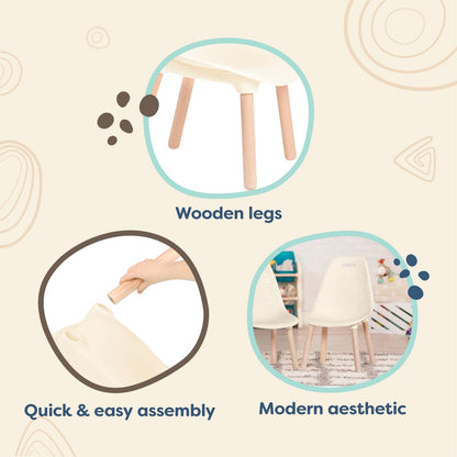 B. toys Kids Chair Set, Kid Century Modern, Wooden Legs, Ivory, Furniture
