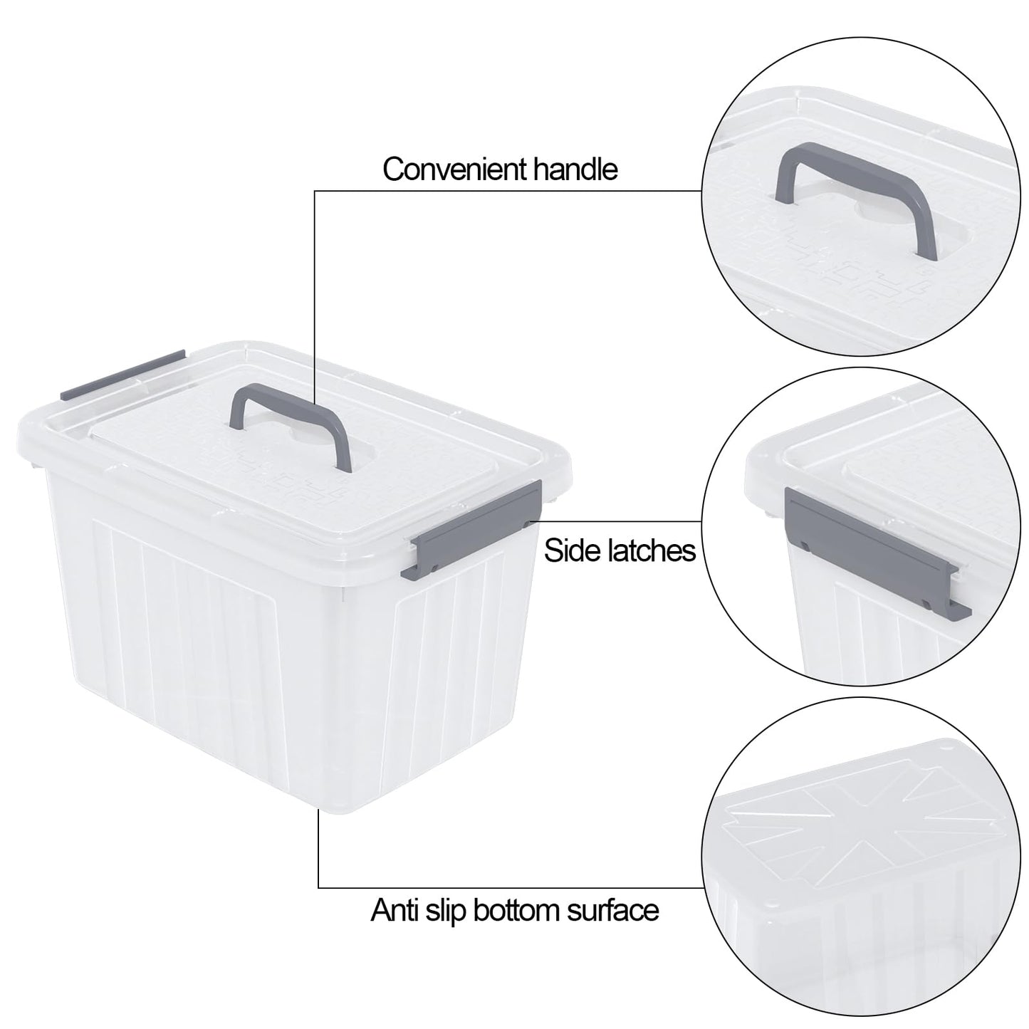 Neadas 10 L Clear Storage Latching Box, Plastic Boxes with Lid, 6-Pack