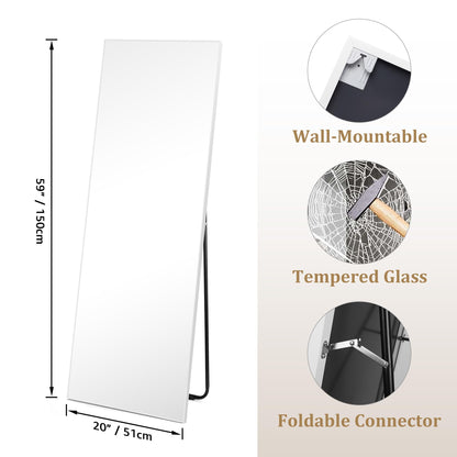 Hoikwo Full Length Mirrors 150x51 cm (59x20 inches),Standing Mirror with White Frame for Bedroom, Living Room or Bathroom