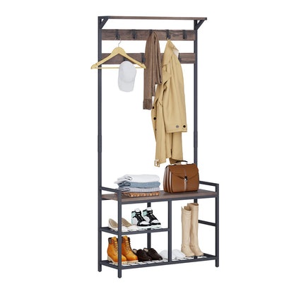 Industrial Coat Rack Freestanding Hall Tree 33"x12"x71.5" Vintage Brown