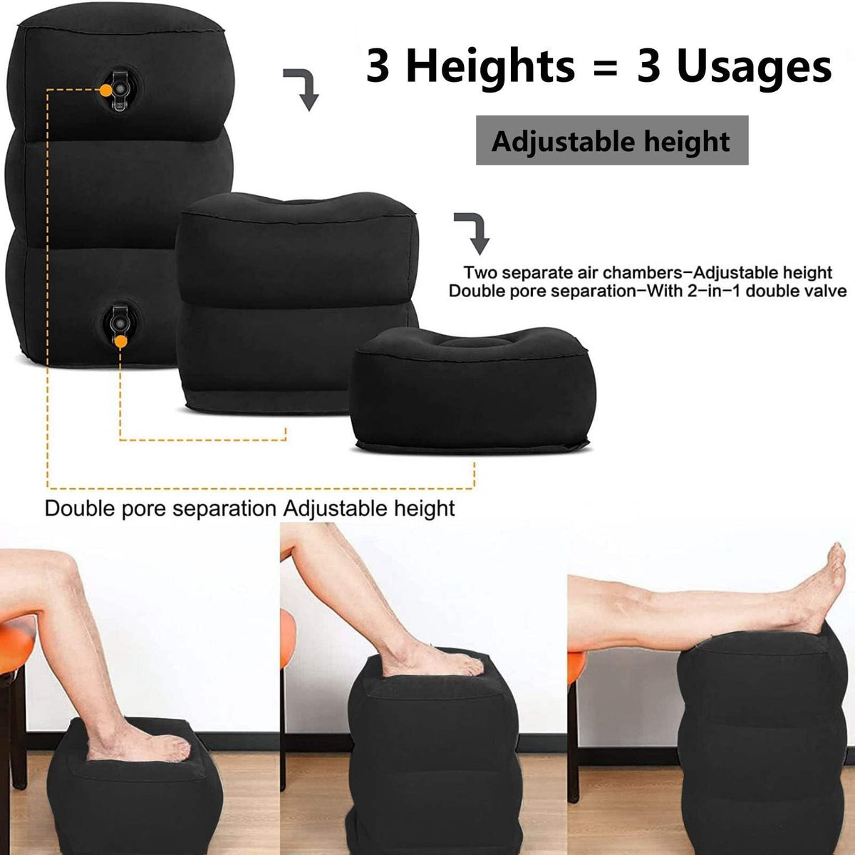 Inflatable Foot Rest Pillow, Airplane Travel Pillow, Multifunctional Adjustable 3 Layers Height Foot Rest