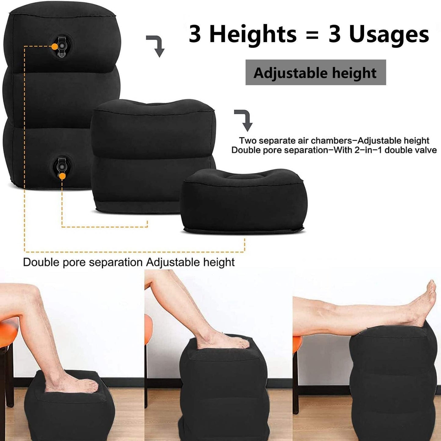 Inflatable Foot Rest Pillow, Airplane Travel Pillow, Multifunctional Adjustable 3 Layers Height Foot Rest