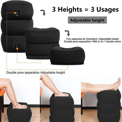 Inflatable Foot Rest Pillow, Airplane Travel Pillow, Multifunctional Adjustable 3 Layers Height Foot Rest