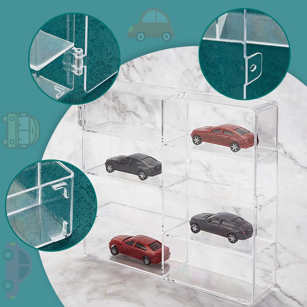 OLYCRAFT 8 Compartments Acrylic Car Display Case 19.5x17x4.4cm Small Cabinet Display Box Acrylic Model Car Displays Case Clear Bead Containers Clear