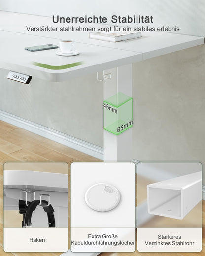 JUMMICO 100x60cm Electric Standing Desk with USB Charging Height Adjustable Desk with Sedentary Reminder Stand Up Desk with Splice Board for Home