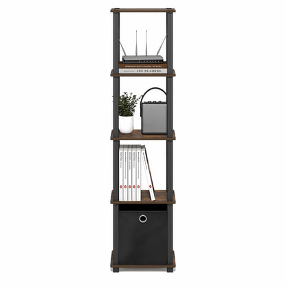 Furinno TURN-N-TUBE Book Shelf, 5-Tier Square Open Frame Display Shelf, Corner Storage Shelves with Storage Bin, Shelving Unit, for Organization