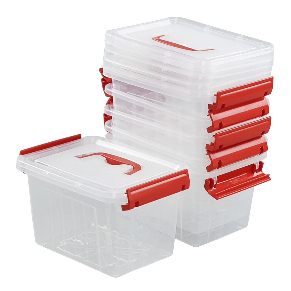 Waikhomes Set of 6 Plastic Storage Box with Lids/Handles, 6 L, Clear