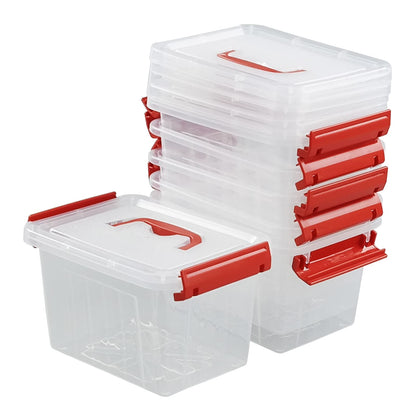 Waikhomes Set of 6 Plastic Storage Box with Lids/Handles, 6 L, Clear