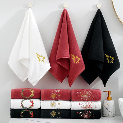 sense gnosis Celebratory Red Hand Towel Set of 2 Soft 100% Cotton Thick Absorbent Fireworks Embroidered Design Luxury Hand Towels for Bathroom Hotel